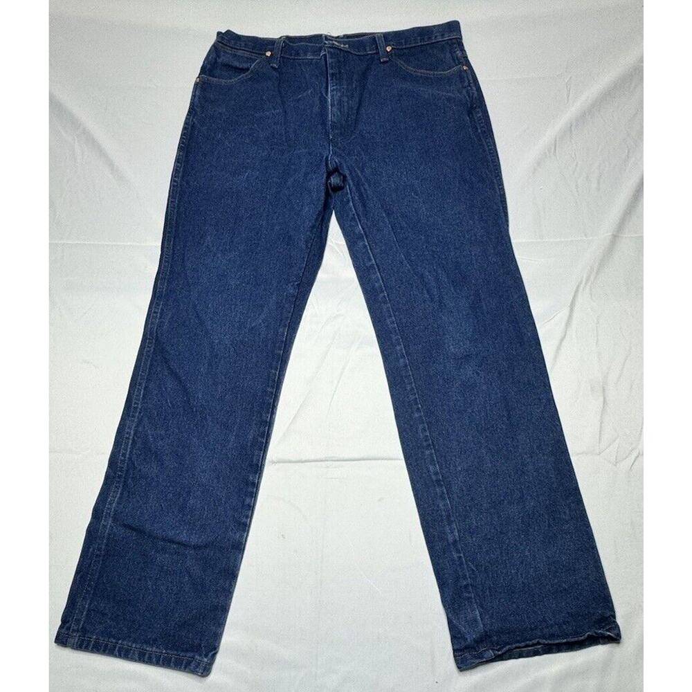 Wrangler 936DEN Men's Straight Leg Blue Western Blue Jeans - Size 38x30.5